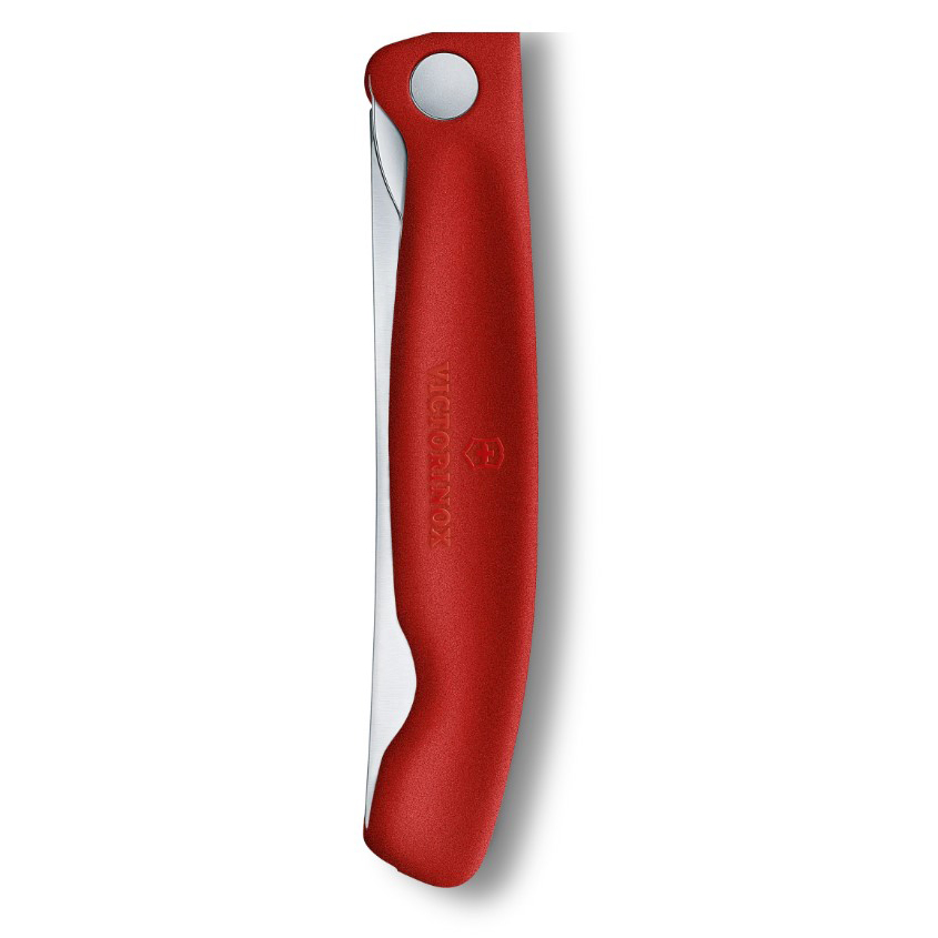 Coltello da tavolo pieghevole Victorinox Swiss Classic con bordo seghettato e manico rosso