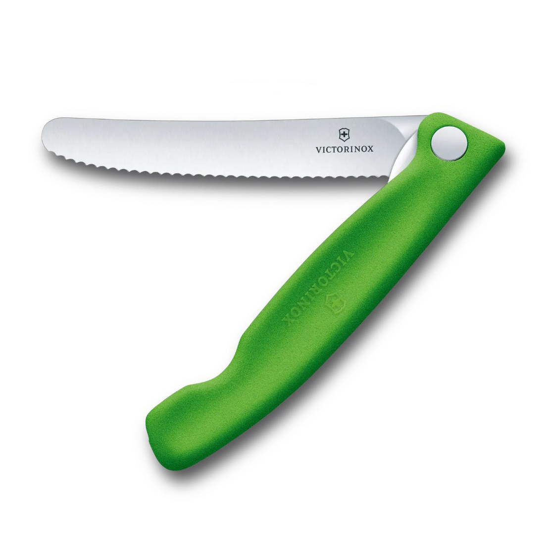 Coltello da tavolo pieghevole Victorinox Swiss Classic con bordo seghettato e manico verde