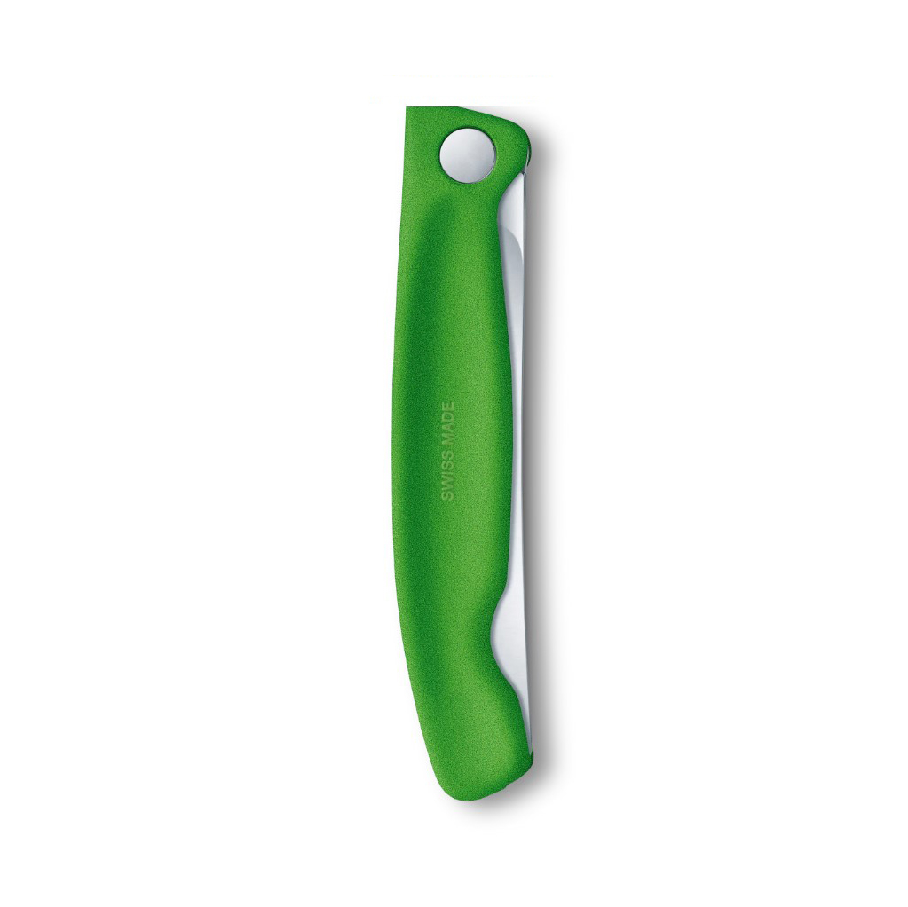 Coltello da tavolo pieghevole Victorinox Swiss Classic con bordo seghettato e manico verde