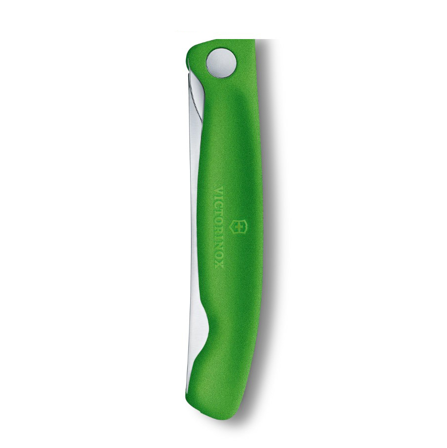 Coltello da tavolo pieghevole Victorinox Swiss Classic con bordo seghettato e manico verde