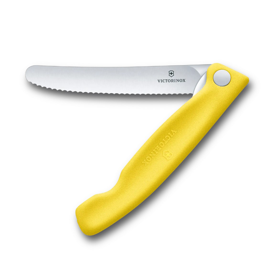 Couteau de table pliant classique suisse Victorinox, bord dentelé, manche jaune