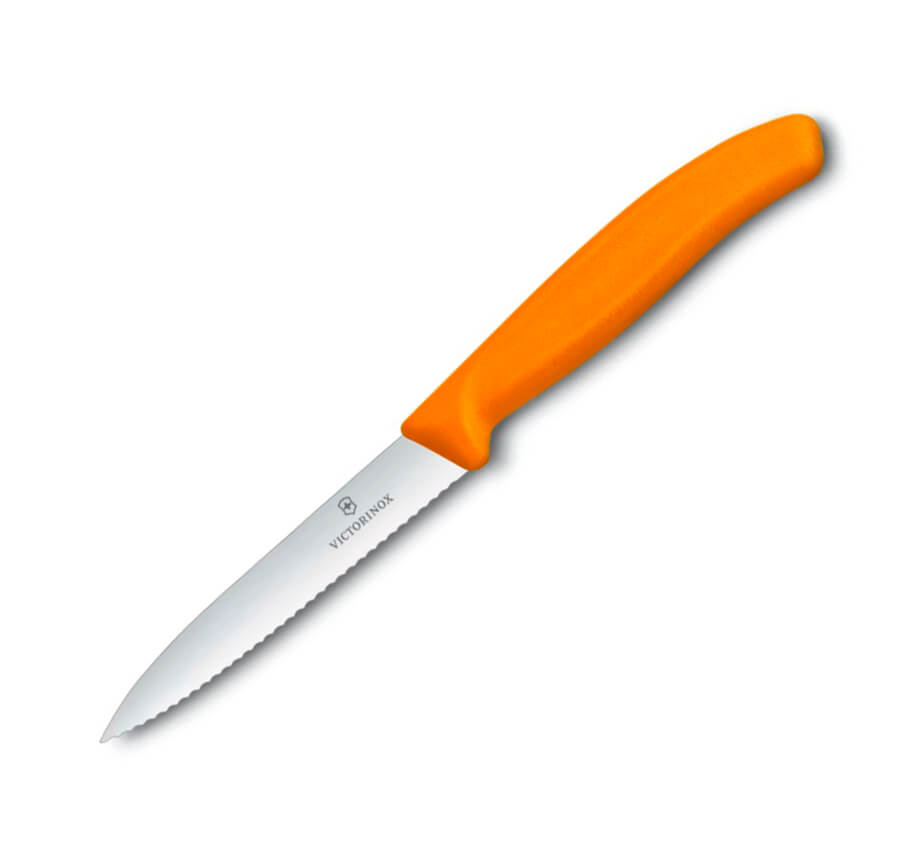 Couteau à légumes Victorinox avec manche orange avec bord dentelé...