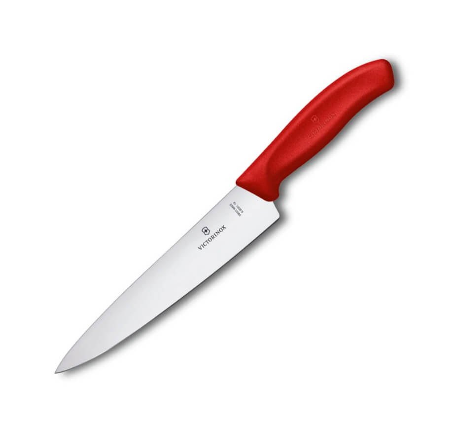 Couteau de chef Victorinox manche rouge avec lame de 19 cm et bor...