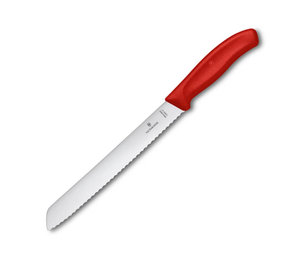 Couteau à pain Victorinox manche rouge avec lame de 21 cm et bord...