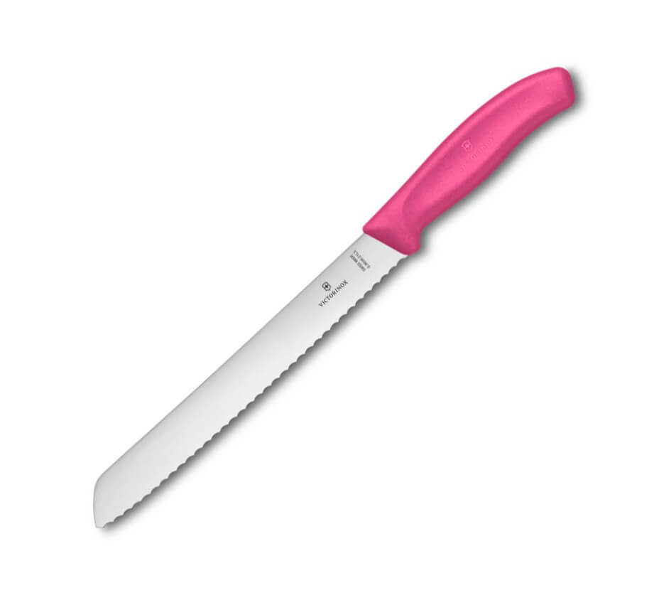 Couteau à pain Victorinox manche rose avec lame de 21 cm et bord ...