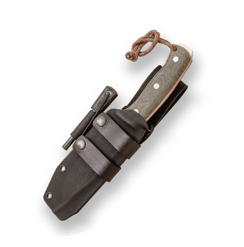 Cuchillo Joker Nomad Micarta Verde con funda Kydex con pedernal