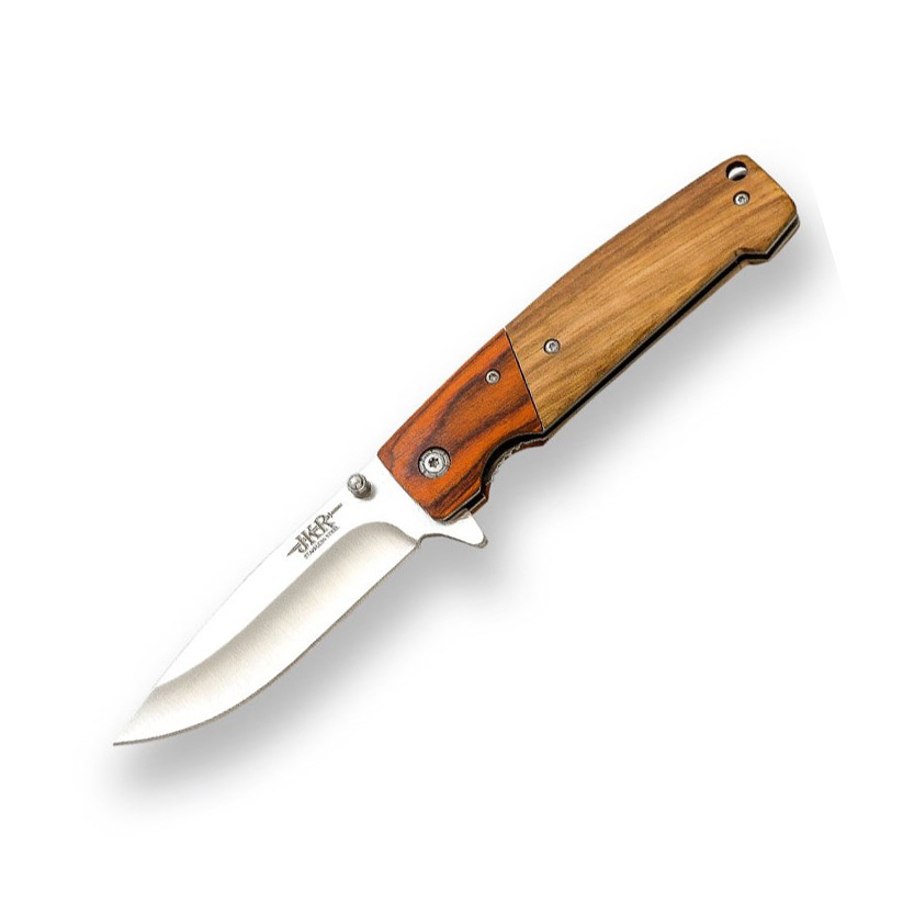 Sportmesser mit 8,7 cm Klinge und Griff aus Zebrano- und Rotholz