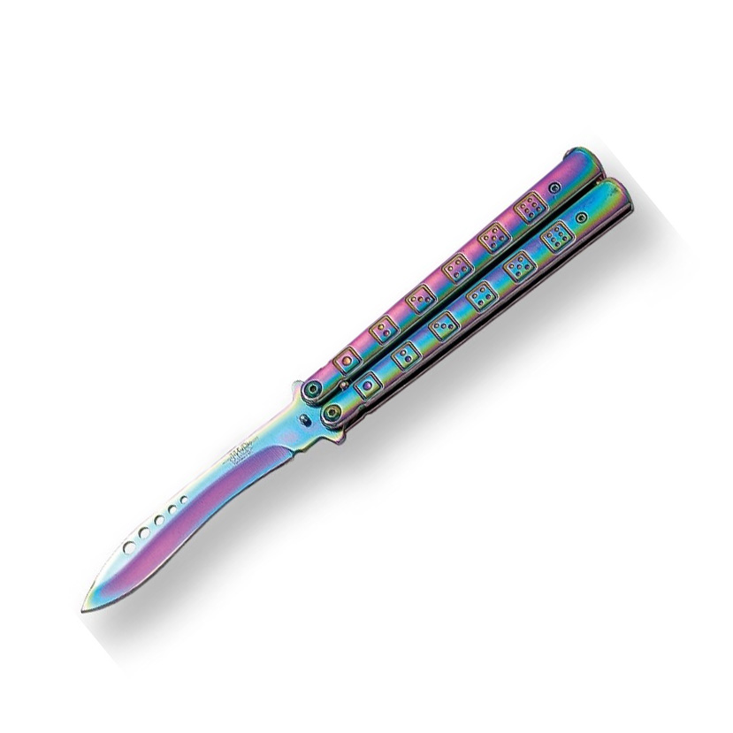 Rainbow butterfly knife with 10 cm blade and stainless steel hand...