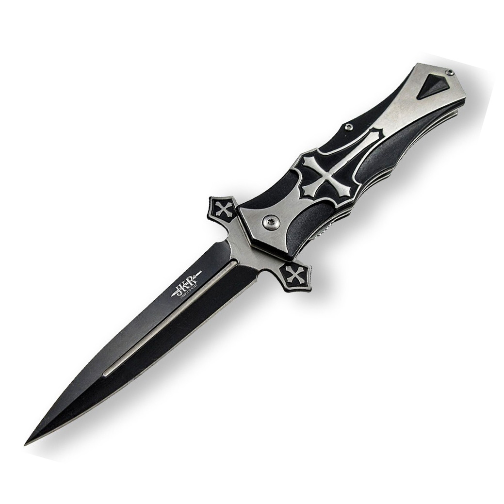 Messer mit christlichem Kreuz verziert, 9 cm schwarzer Klinge und...