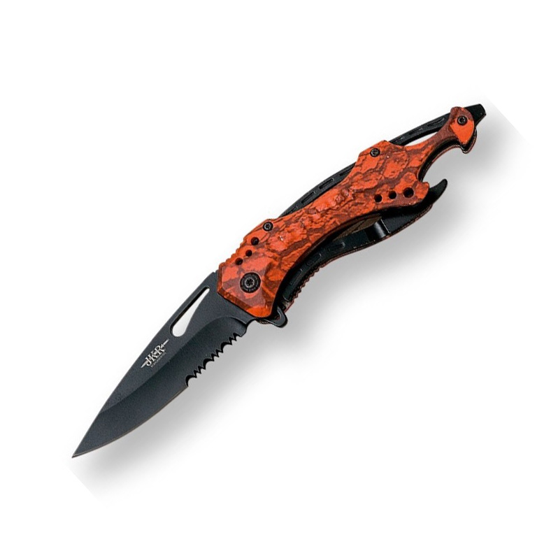 Rettungsmesser mit orangefarbenem Aluminiumgriff und 8,5 cm schwa...