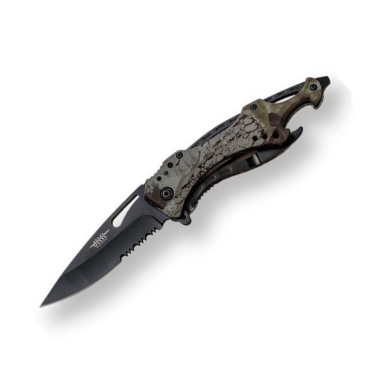 Rettungsmesser mit grünem Aluminiumgriff und 8,5 cm schwarzer Kli...