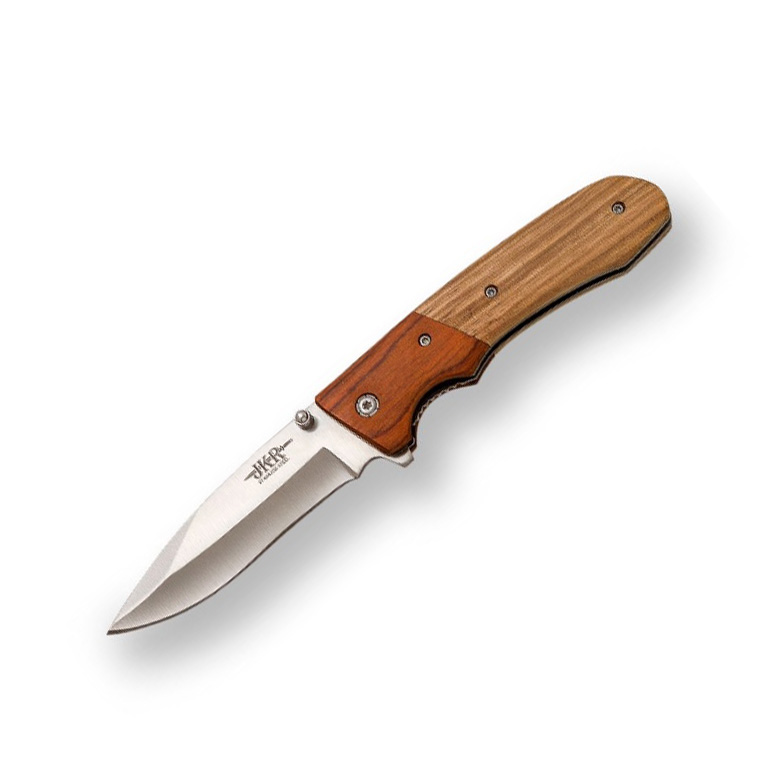 Sportmesser mit Zebraholzgriff mit Pakkaholzkropf und 9 cm Klinge