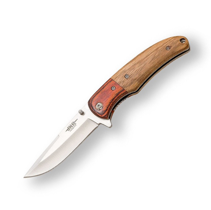 Coltello tascabile sportivo con manico in legno zebrano con rinfo...