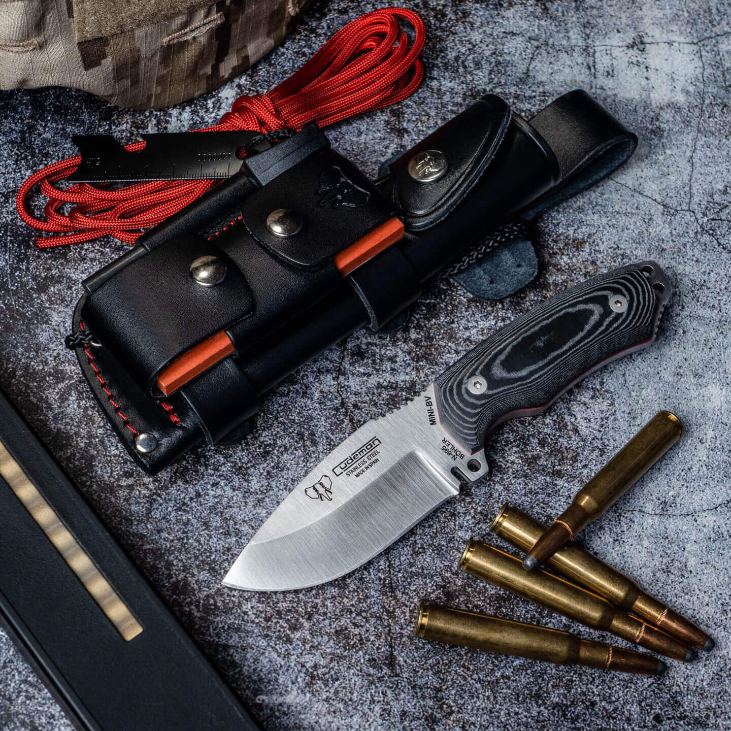 Cudeman Mini Boina Verde Micarta noir et étui en cuir véritable