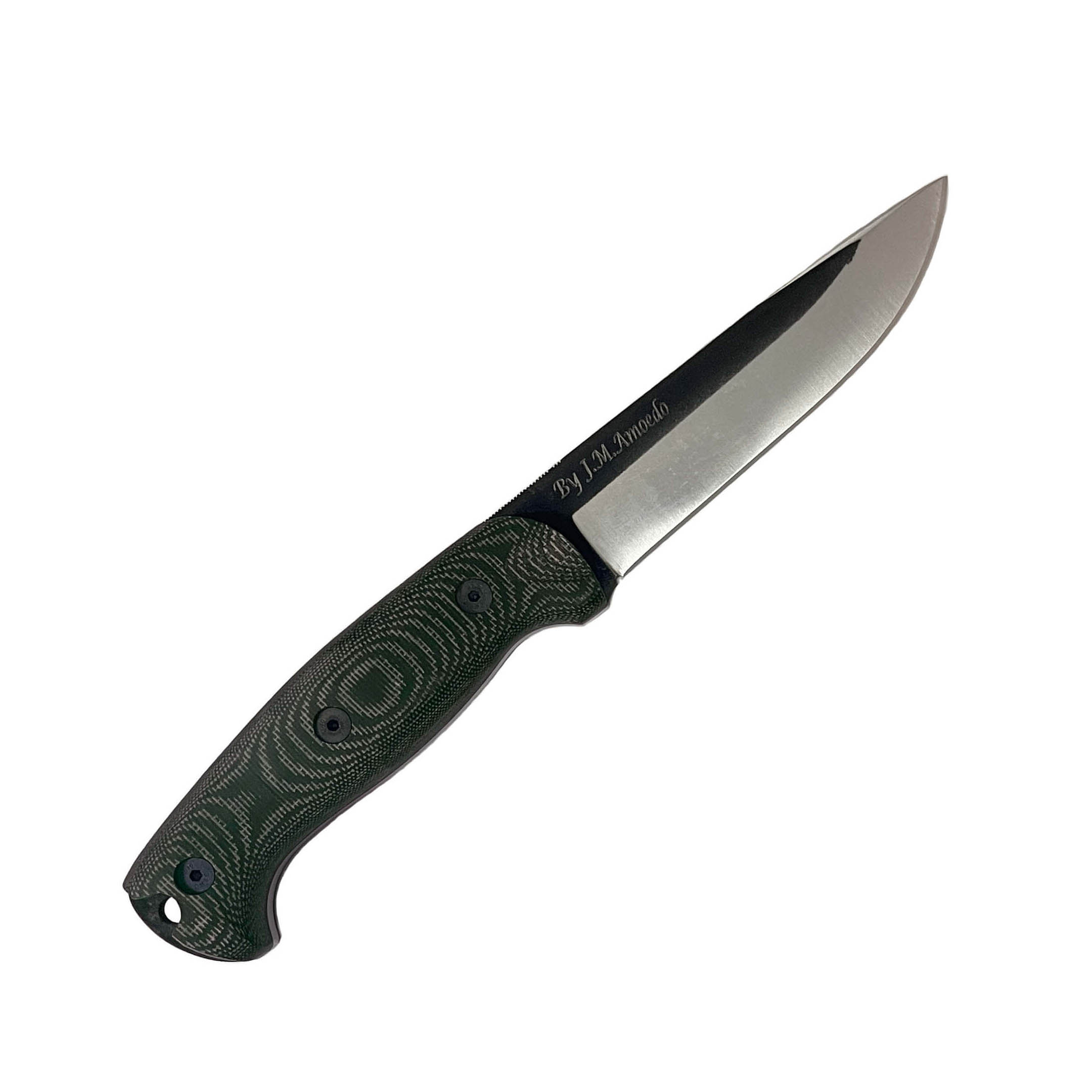 Amarok 5 bushcraft knife with green canvas micarta handle and 5" blade