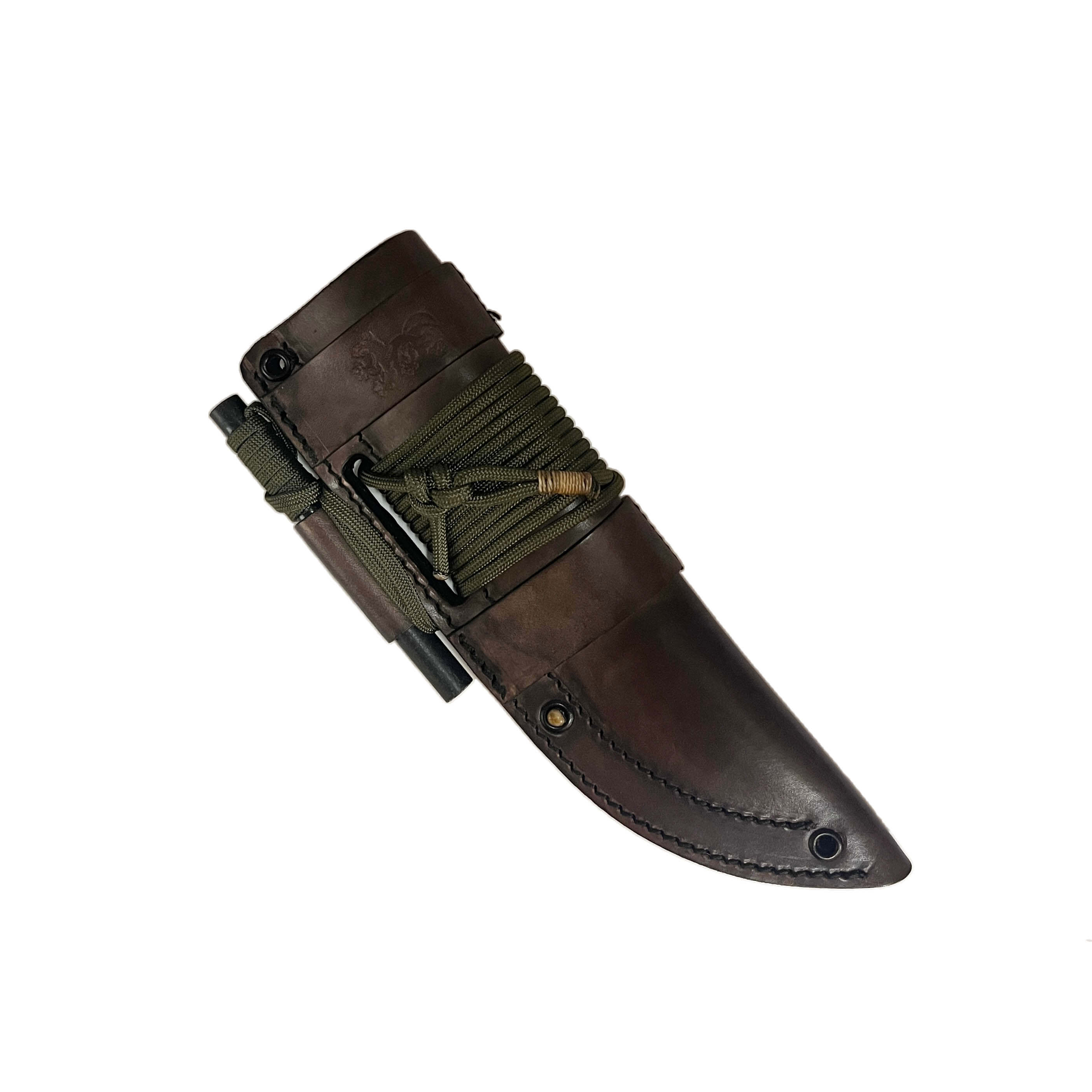 Amarok 5 bushcraft knife with green canvas micarta handle and 5" blade