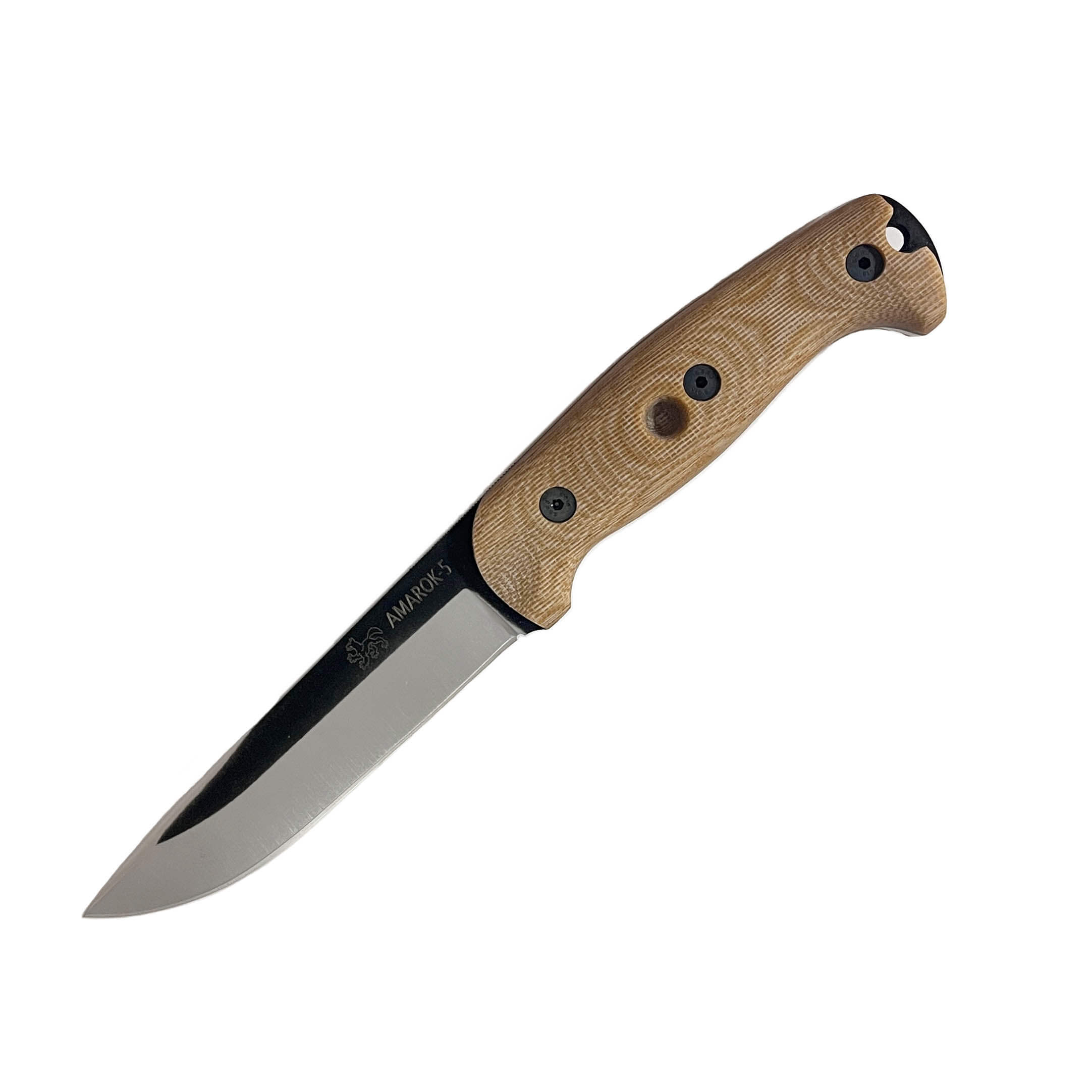 Cuchillo bushcraft Amarok 5 con mango de micarta canvas desierto ...