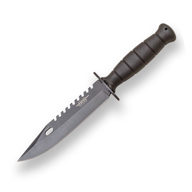 Couteau de combat avec lame bowie noire de 16,5 cm et manche en A...
