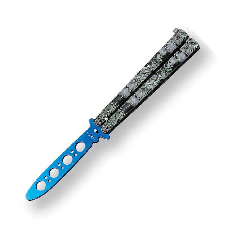 Navaja mariposa de entrenamiento con hoja azul de 10 cm y mango d...