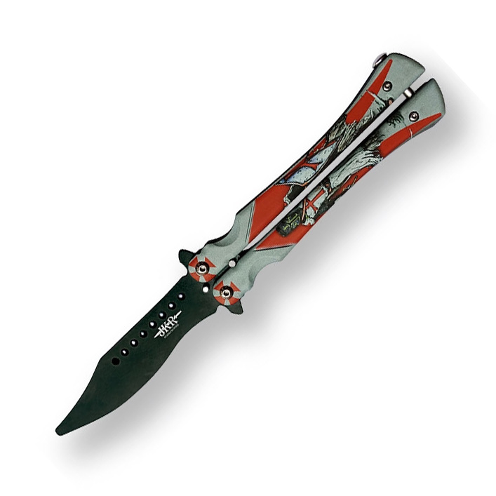 Navaja mariposa de entrenamiento sin filo con mango decorado caba...