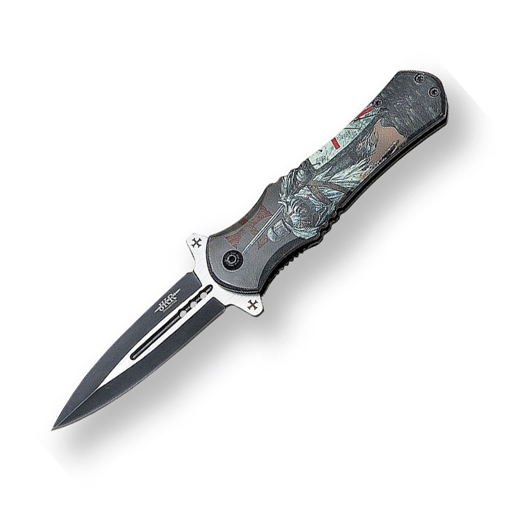 Couteau de poche avec manche noir décoré d'un chevalier templier ...