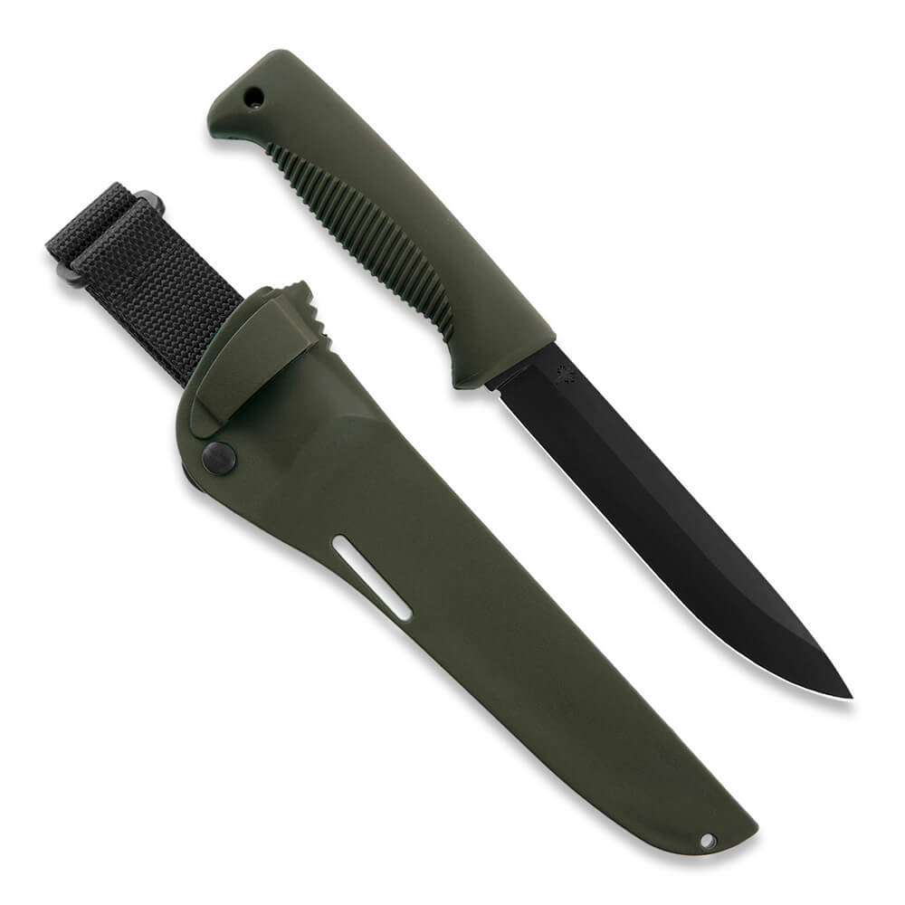 Cuchillo M95 Ranger Puukko con hoja teflonada, mango de TPE verde...