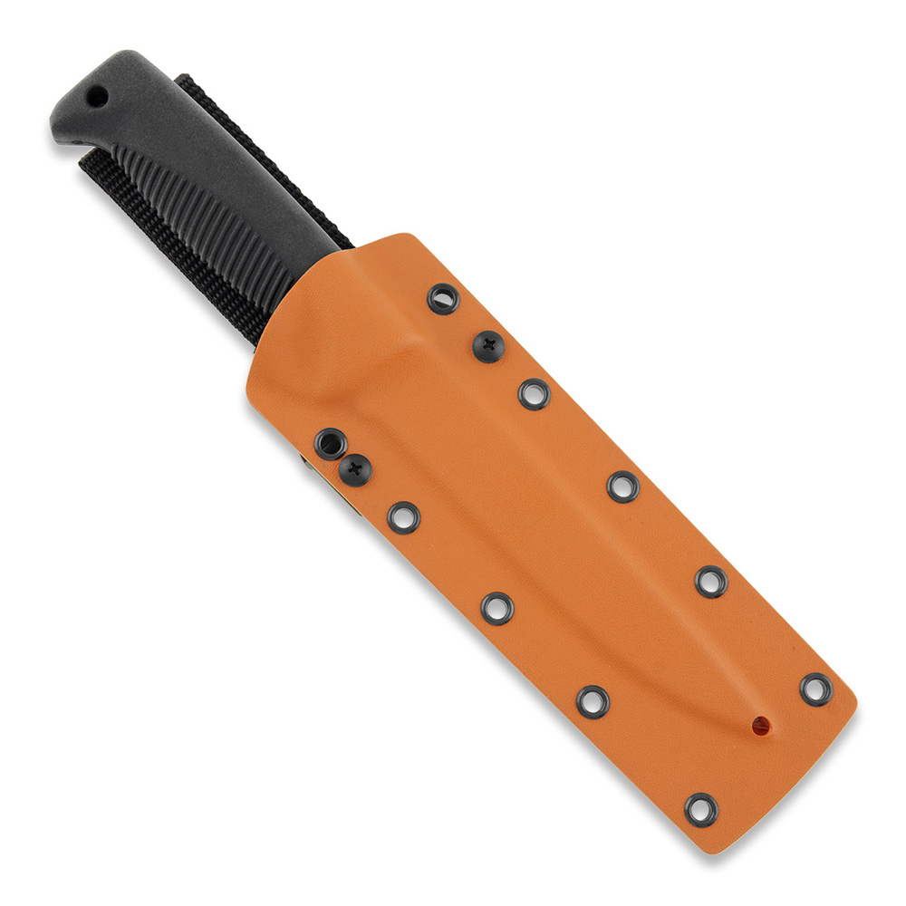 Couteau Ranger Puukko M95 avec lame revêtue de Téflon, manche en TPE noir et étui en kydex orange