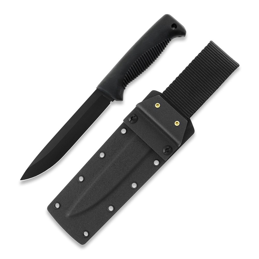 Couteau Ranger Puukko M95 avec lame revêtue de Téflon, manche en TPE noir et étui en kydex noir