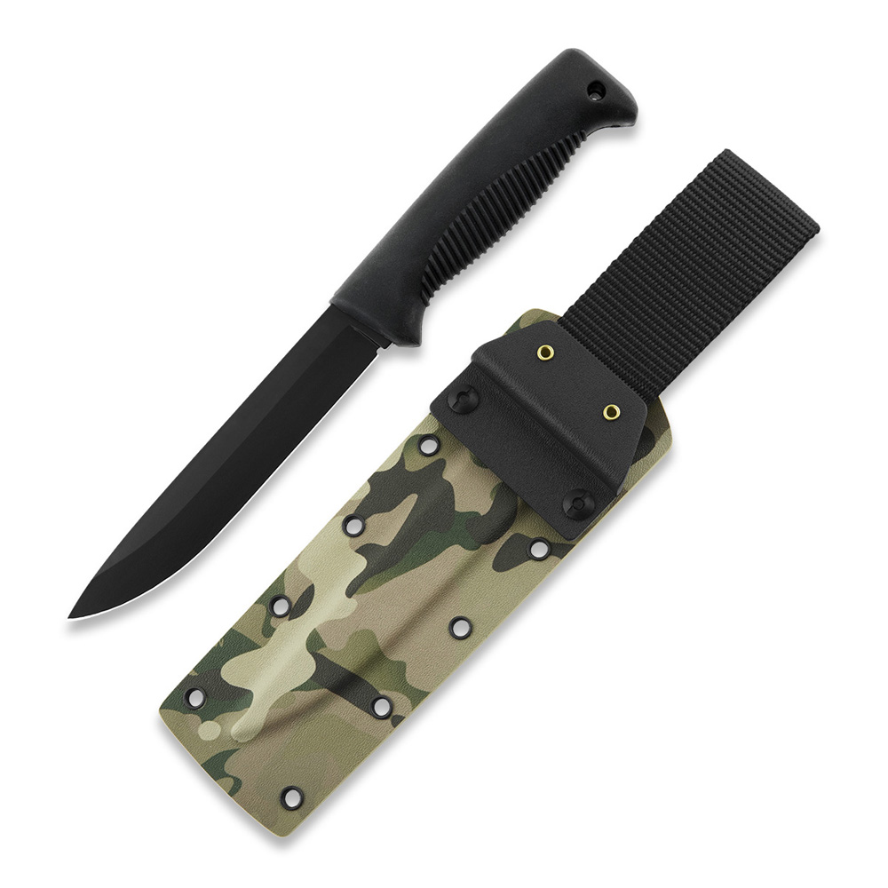 Faca Puukko M95 Ranger com lâmina revestida a Teflon, cabo TPE preto e bainha multicam kydex