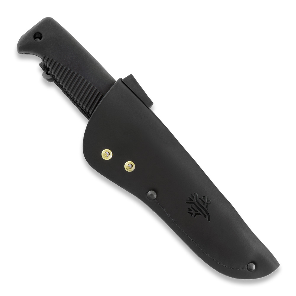 Cuchillo M07 Ranger Puukko con mango de TPE negro y funda de piel negra