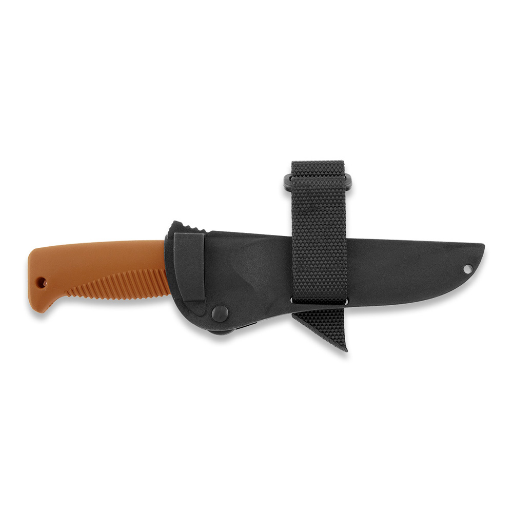 Faca Puukko M07 Ranger com revestimento PTFE preto na lâmina e cabo TPE laranja e bainha composta preta
