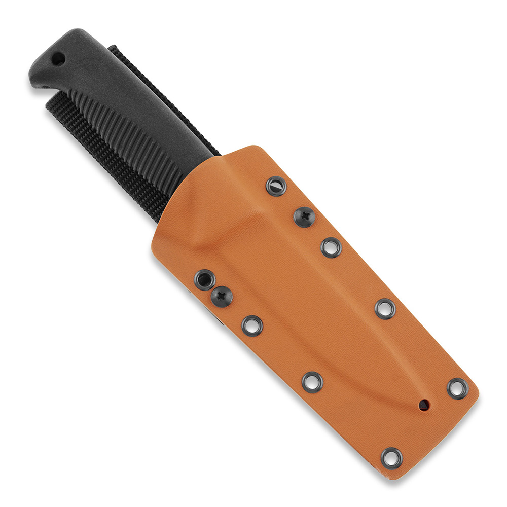 Faca Puukko M07 Ranger com revestimento PTFE preto na lâmina e cabo TPE preto e bainha kydex laranja