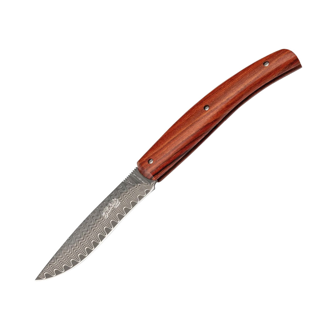 Canivete com lâmina de aço Damasco de 8,2 cm e cabo de sândalo ve...