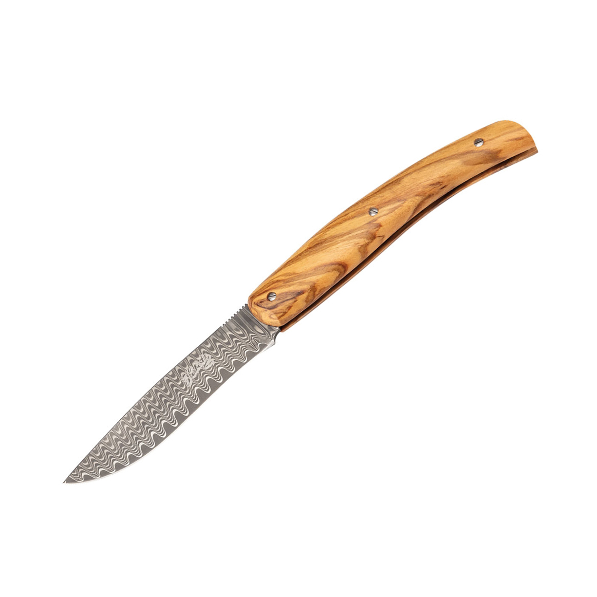 Pocket knife with 8.2 cm Damascus steel blade and olive wood hand...