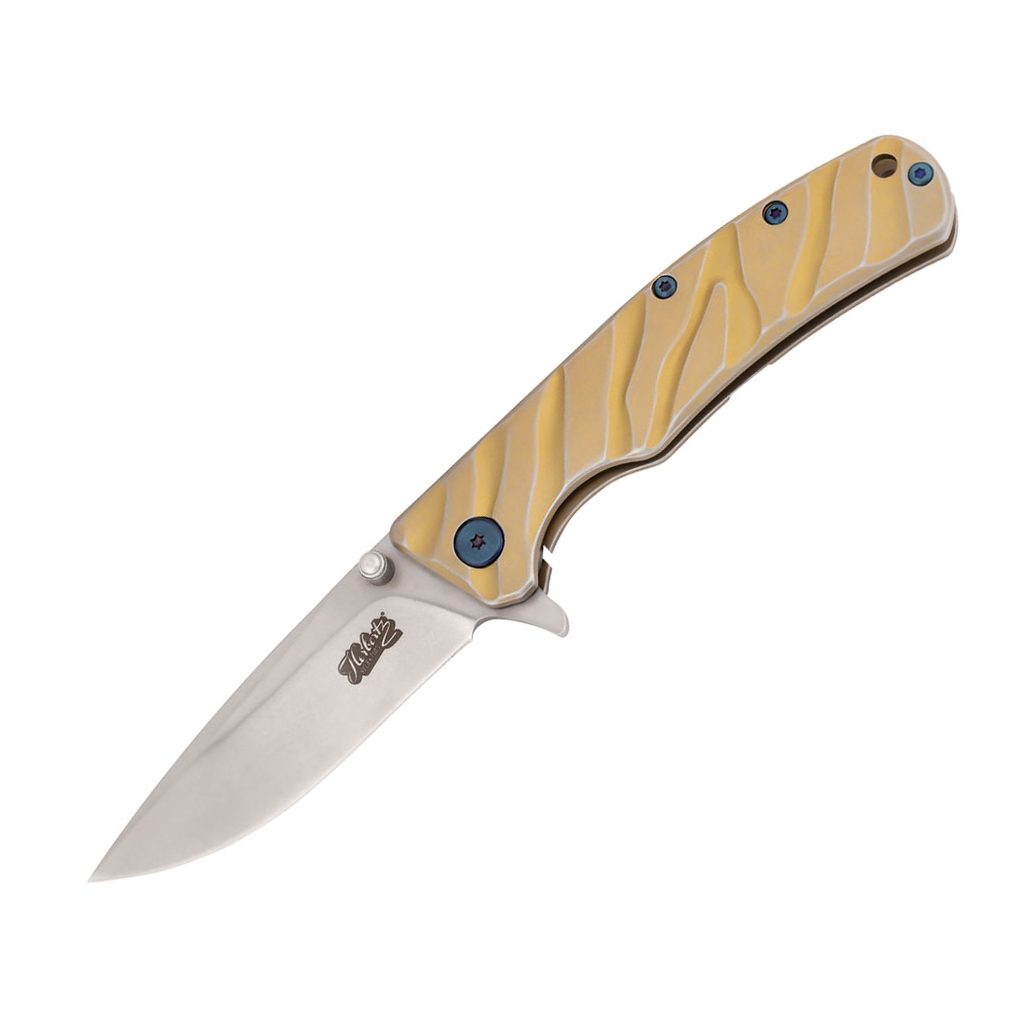 Taktisches Messer mit 7,5 cm Drop Point-Klinge und goldenem Edels...