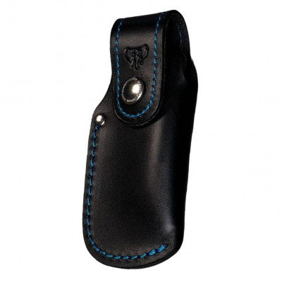 Cudeman Messerscheide, schwarzes und blaues Leder. 