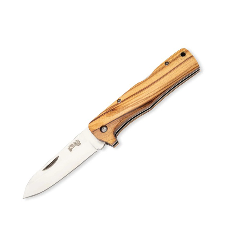 Pocket knife with 9 cm stainless steel blade and olive wood handl...