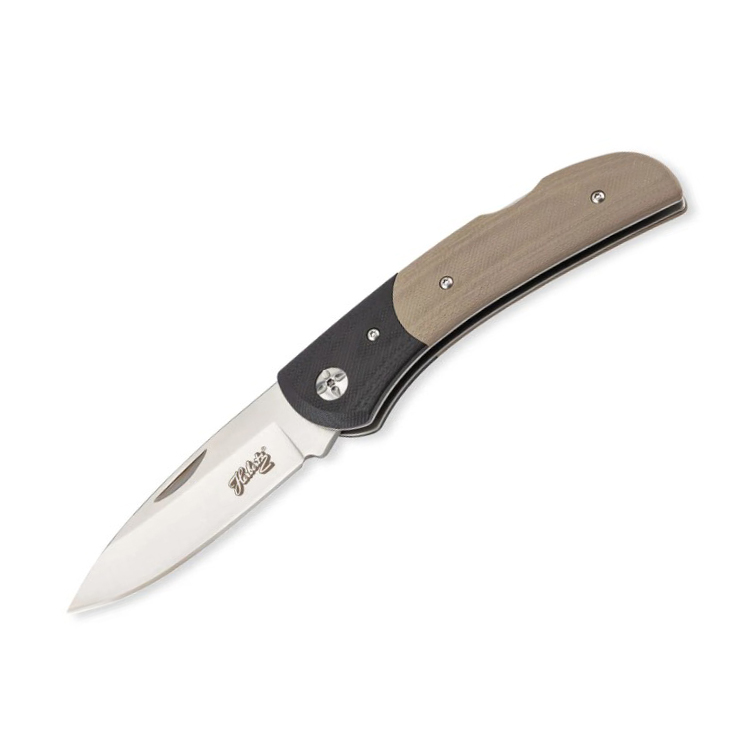 Pocket knife with 9 cm stainless steel blade and two-tone G10 han...