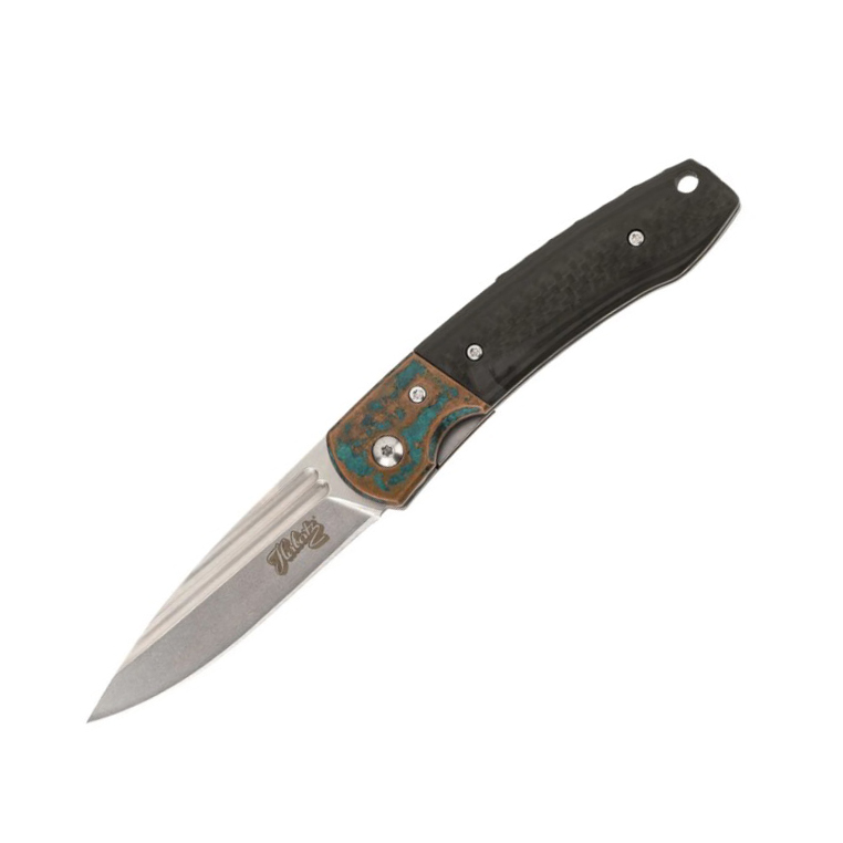 Pocket knife with 8cm D2 steel blade and carbon fiber handle