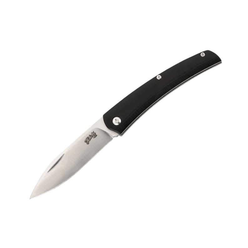Pocket knife with black G10 handle and 8 cm blade