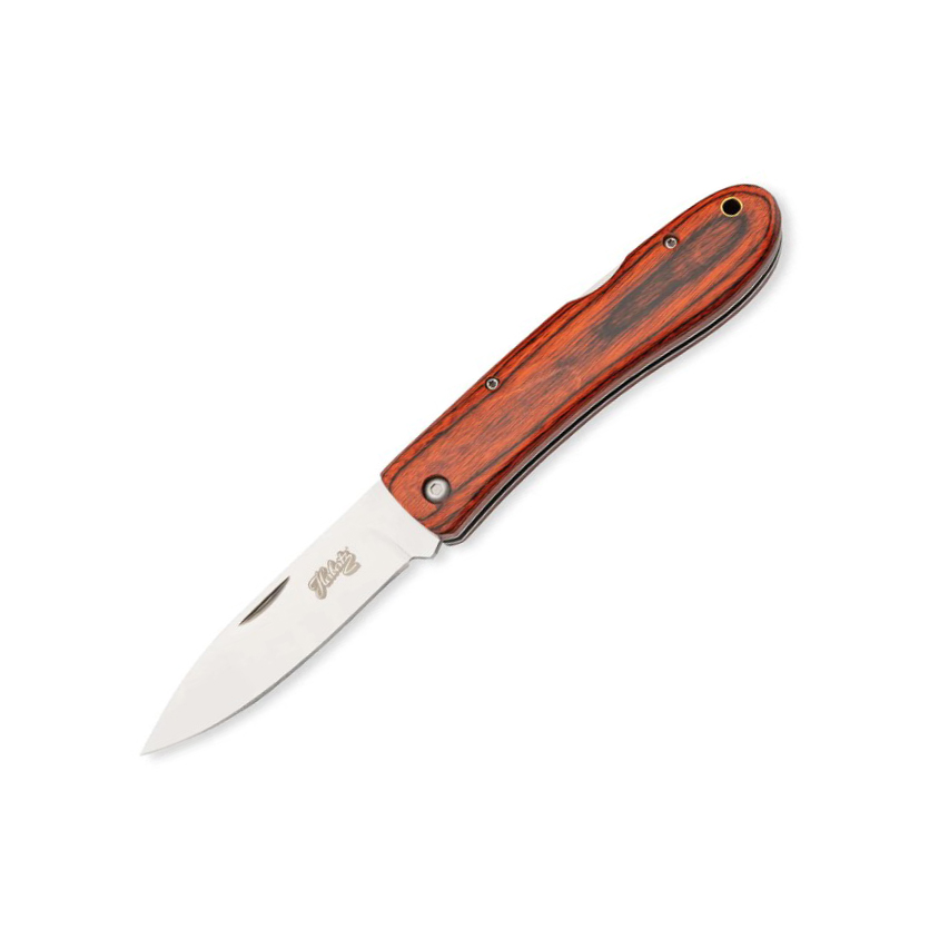 Pocket knife with red pressed wood handle and 9.3 cm blade