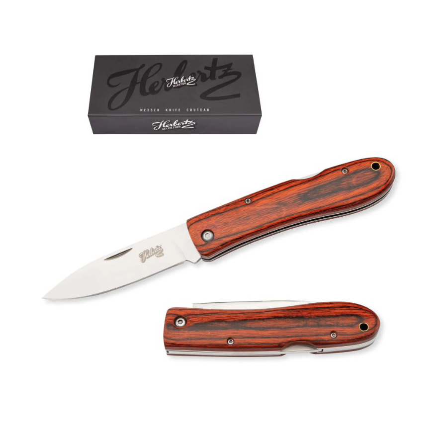 Pocket knife with red pressed wood handle and 9.3 cm blade