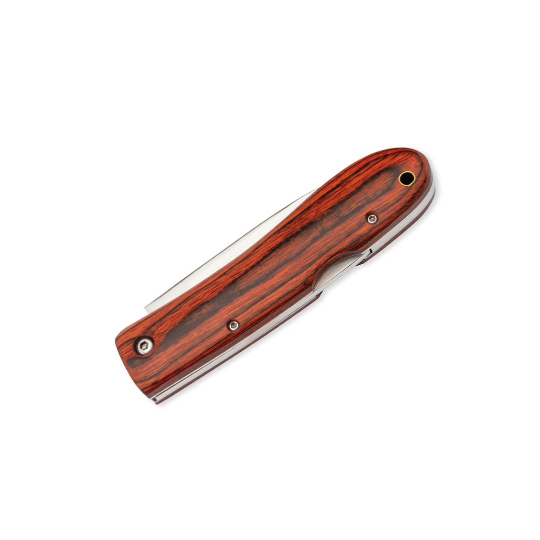 Pocket knife with red pressed wood handle and 9.3 cm blade