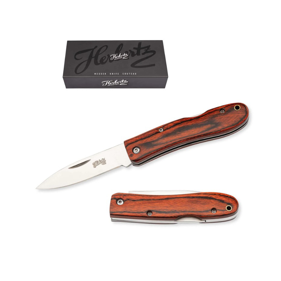 Pocket knife with 7.3 cm blade and red pressed wood handle