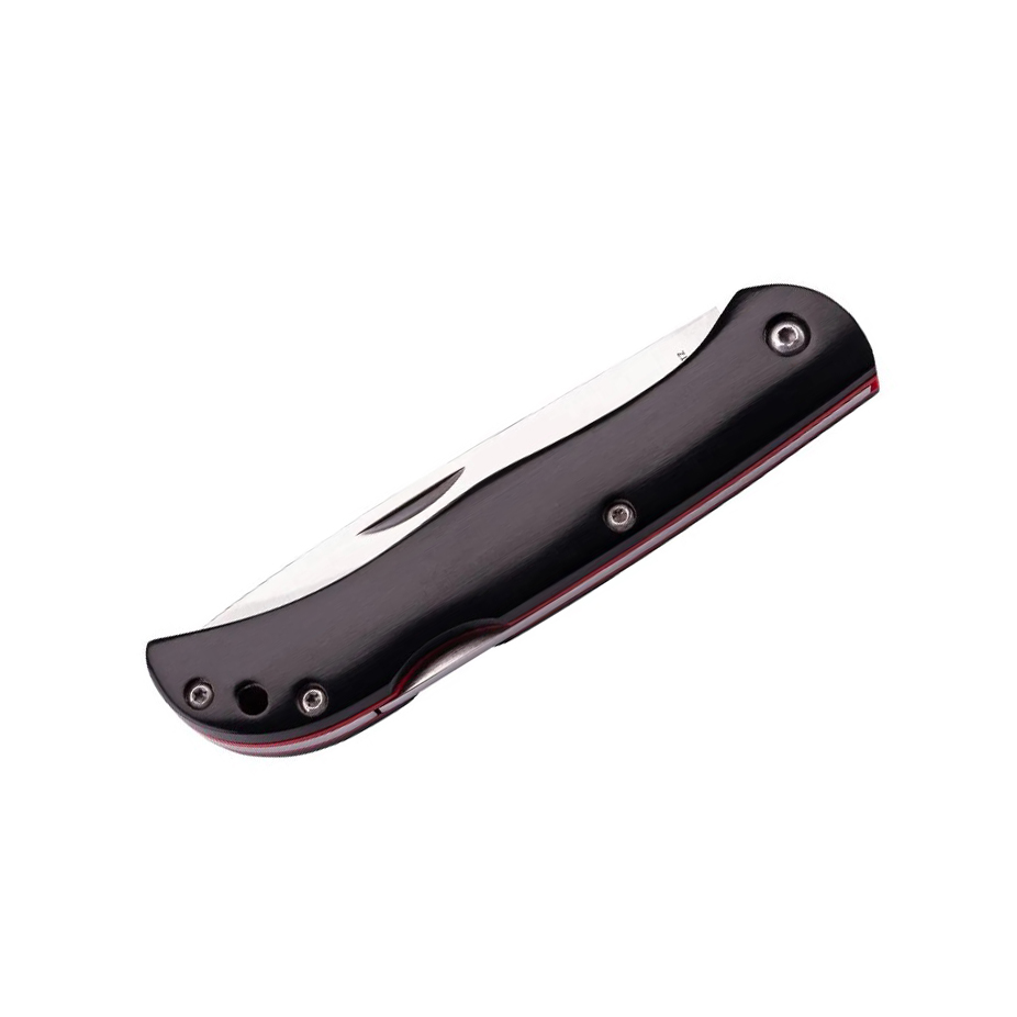 Canivete com lâmina de 8,4 cm e cabo em madeira prensada preta com fecho traseiro