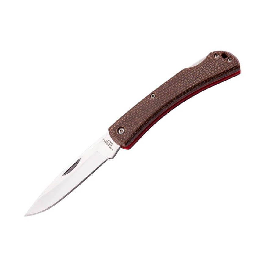 Brown micarta handle pocket knife with lockback and 7.6 cm stainl...
