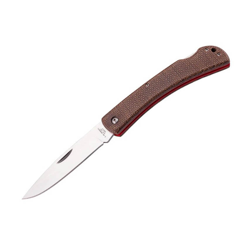 Pocket knife with brown micarta handle with lockback and 10 cm st...