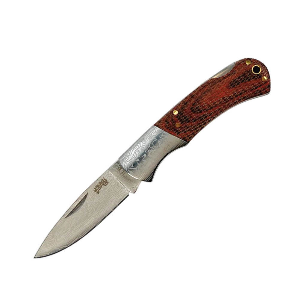 Pocket knife with pakka wood handle and 5.9 cm blade with backloc...