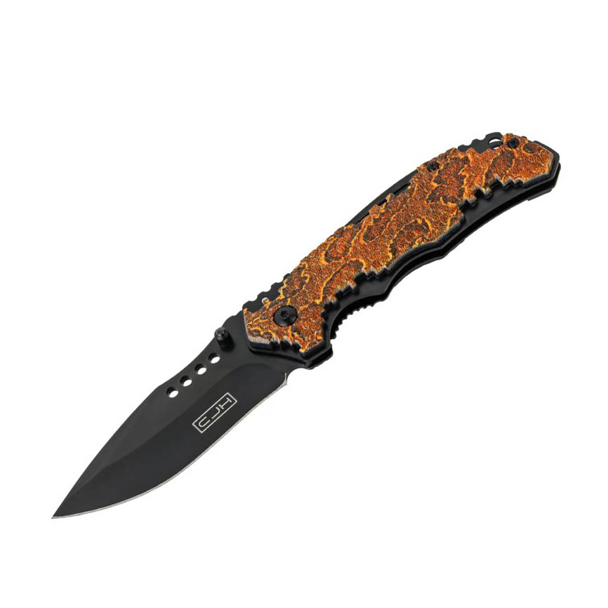 Decorated stainless steel sports knife with an 8.7 cm blade