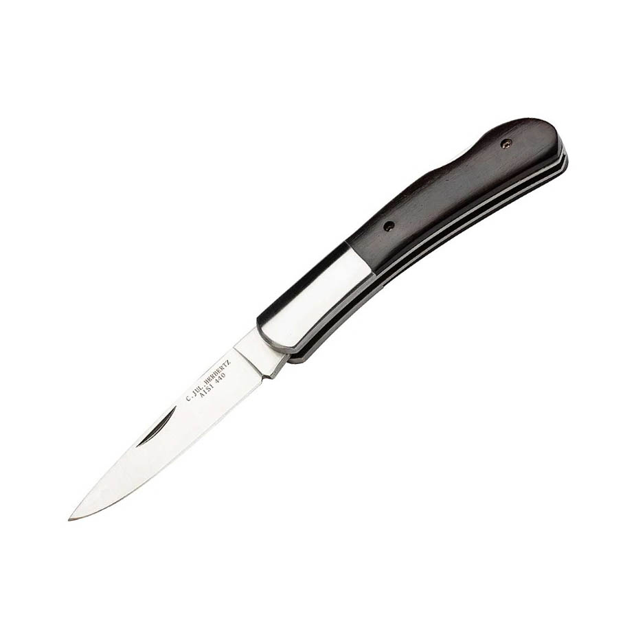 Pocket knife with ebony wood handle and 7.5 cm blade with backloc...